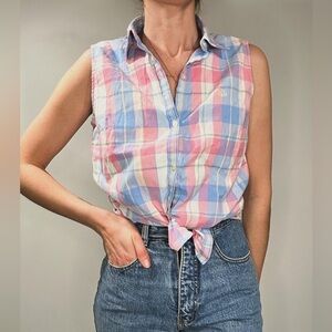 Vtg Ralph Lauren pastel plaid sleeveless collared button up shirt -sz medium